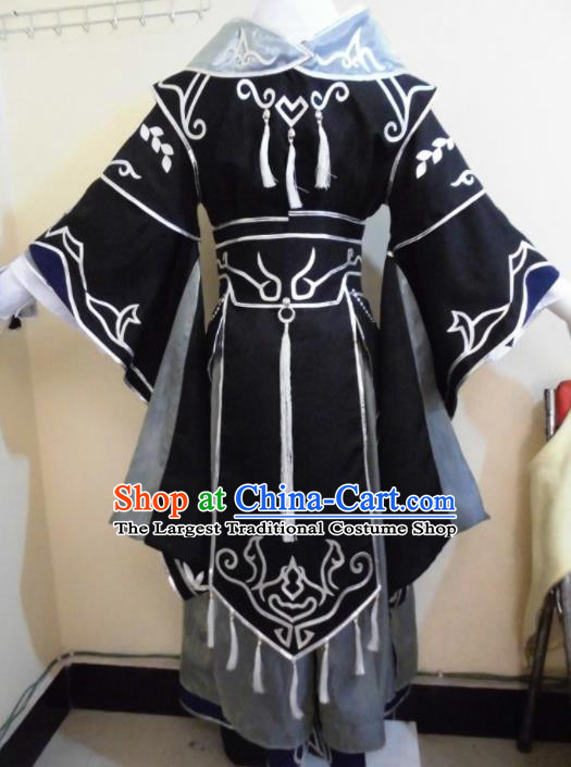 Asian Chinese Cosplay Taoist Black Customized Costume Ancient Swordsman Clothing for Men