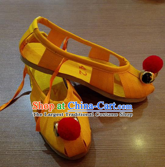 Traditional Chinese Beijing Opera Monk Shoes Embroidered Yellow Shoes for Men