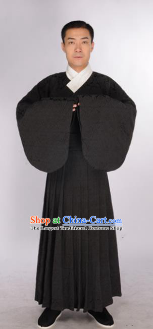 Chinese Traditional Ming Dynasty Scholar Costumes Ancient Minister Black Robe for Men
