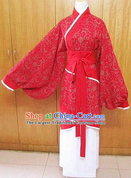 Traditional Chinese Han Dynasty Young Lady Red Hanfu Dress Ancient Princess Costume for Women