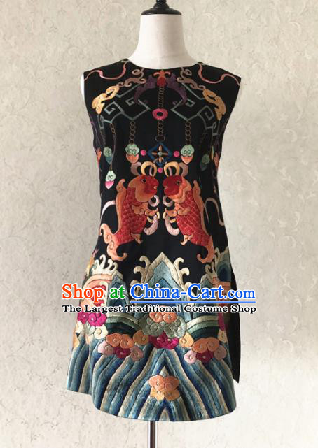 Traditional Chinese Handmade Brocade Costume Tang Suit Embroidered Qipao Dress for Women