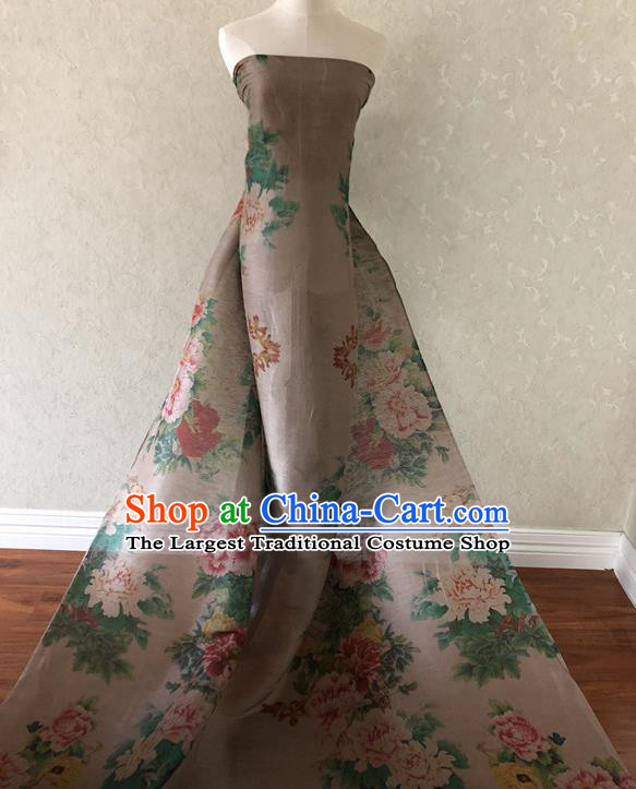 Asian Chinese Traditional Fabric Classical Printing Peony Pattern Brocade Cheongsam Cloth Silk Fabric