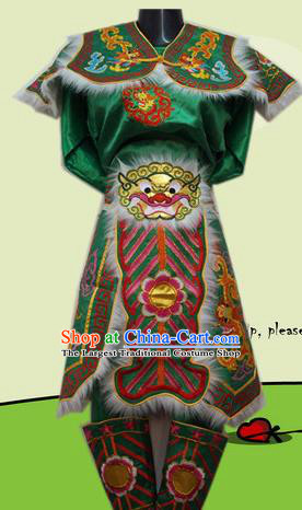 Traditional Chinese Beijing Opera General Costume Takefu Embroidered Green Clothing for Adults