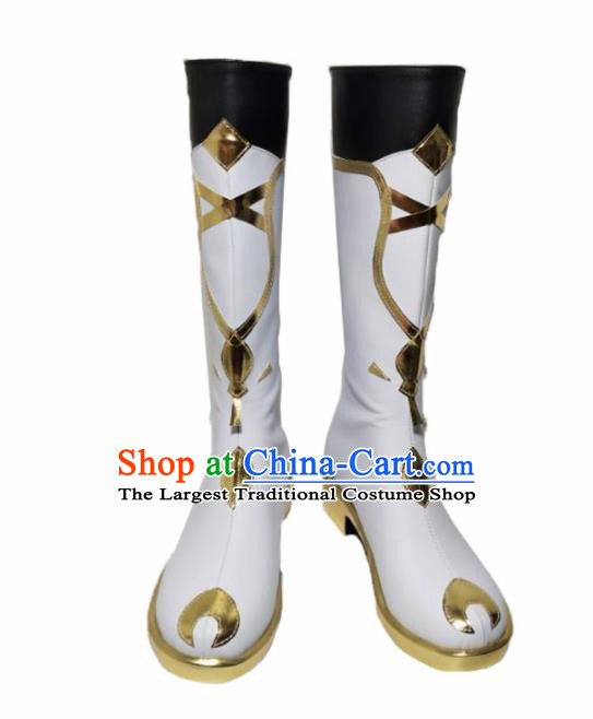 Asian Chinese Cosplay Cartoon Shoes Ancient Swordsman White Boots for Men