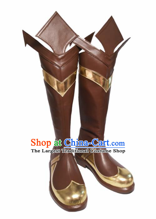 Asian Chinese Cosplay Cartoon General Shoes Ancient Swordsman Brown Boots for Men