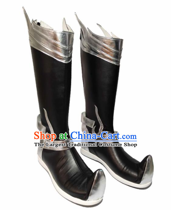 Asian Chinese Cosplay Cartoon General Shoes Ancient Swordsman Black Boots for Men