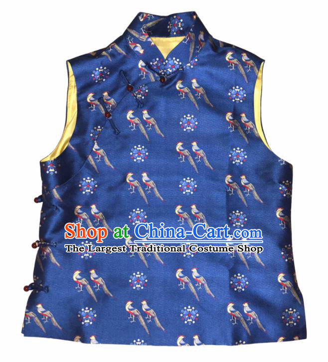 Traditional Chinese Handmade Brocade Costume Tang Suit Navy Vest for Women