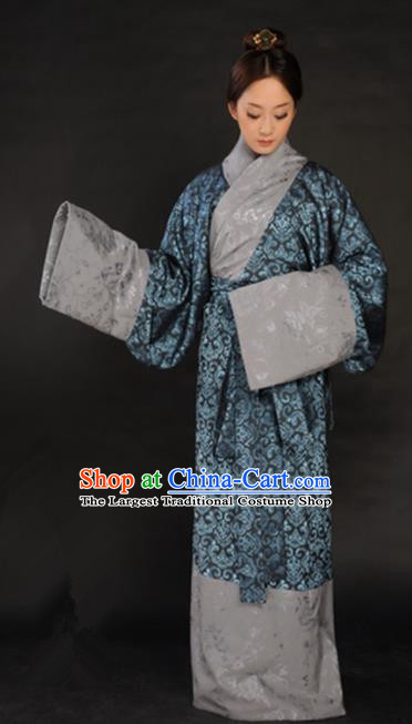 Asian Chinese Traditional Han Dynasty Imperial Consort Curving-Front Robe Ancient Royal Countess Costumes for Women