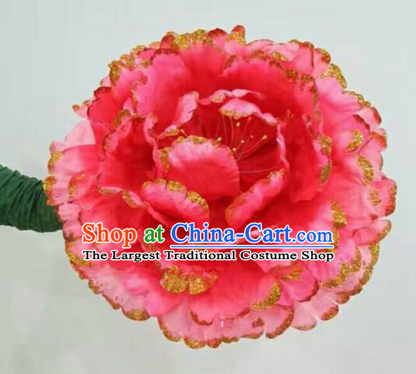 Traditional Chinese Folk Dance Accessories Opening Dance Red Peony Flower for Women