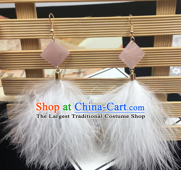 Traditional Chinese Bride Jewelry Accessories White Feather Earrings for Women