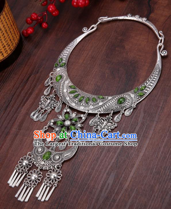 Chinese Traditional Jewelry Accessories Miao Minority Tassel Green Necklace for Women