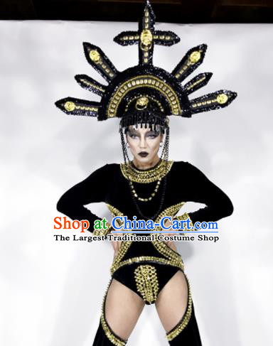 Professional Stage Performance Costume Halloween Cosplay Black Clothing and Headwear for Women