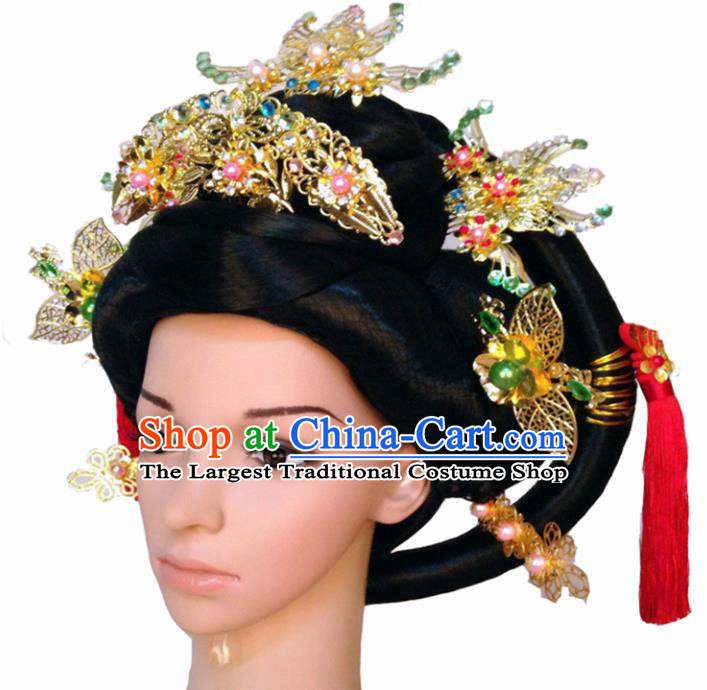 Chinese Ancient Imperial Consort Hair Accessories Beijing Opera Queen Hairpins and Wigs for Women