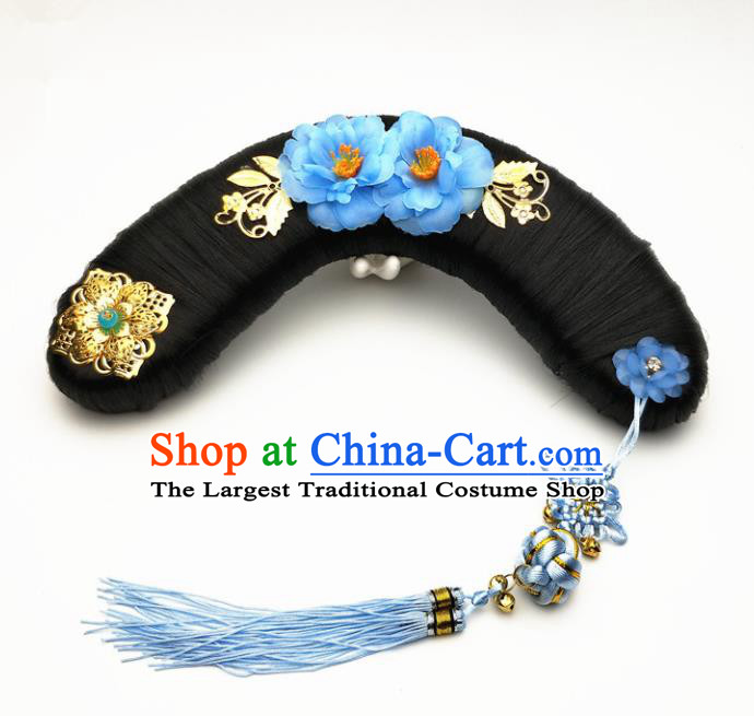 Chinese Ancient Qing Dynasty Princess Hair Accessories Palace Lady Hairpins and Wigs for Kids