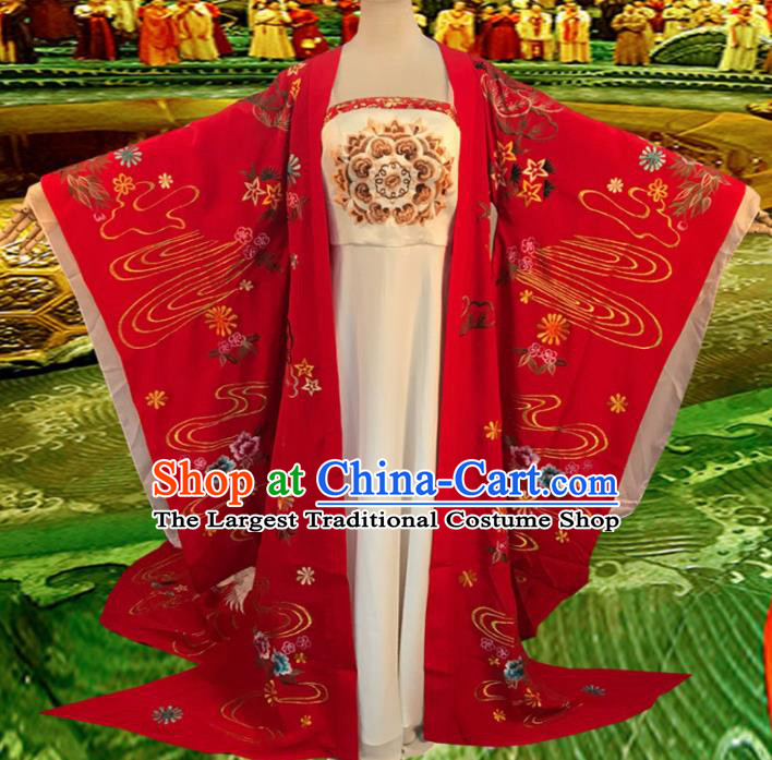Chinese Tang Dynasty Imperial Consort Yang Embroidered Costume Ancient Empress Red Hanfu Dress for Women