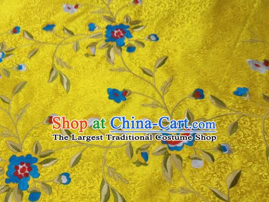 Chinese Traditional Silk Fabric Cheongsam Tang Suit Flowers Pattern Yellow Brocade Cloth Drapery