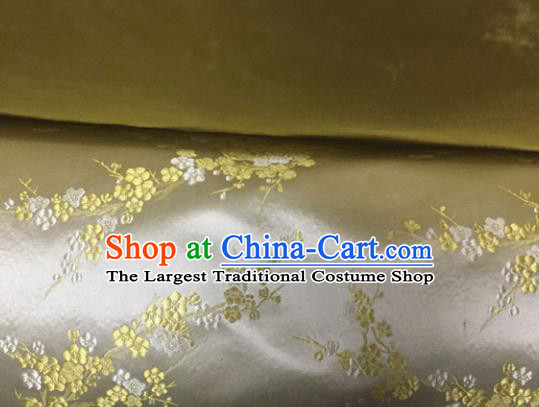 Chinese Traditional Golden Silk Fabric Cheongsam Tang Suit Brocade Plum Blossom Pattern Cloth Material Drapery