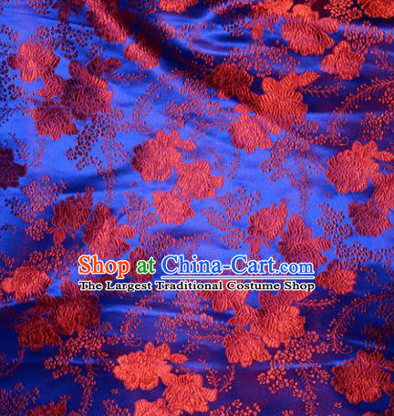 Chinese Traditional Royalblue Silk Fabric Cheongsam Tang Suit Brocade Peony Pattern Cloth Material Drapery