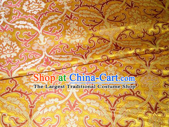 Chinese Traditional Yellow Silk Fabric Cheongsam Tang Suit Brocade Palace Pattern Cloth Material Drapery
