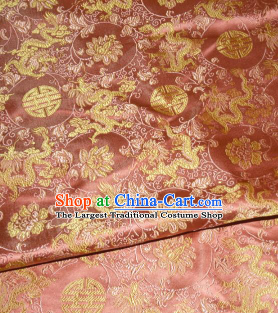 Chinese Traditional Pink Silk Fabric Cheongsam Tang Suit Brocade Palace Dragon Pattern Cloth Material Drapery