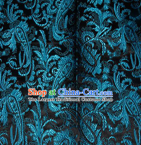 Chinese Traditional Silk Fabric Tang Suit Brocade Cheongsam Palace Blue Pattern Cloth Material Drapery