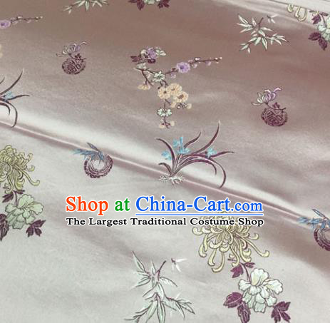 Chinese Traditional Silk Fabric Cheongsam Tang Suit Plum Blossom Orchid Bamboo and Chrysanthemum Pattern Brocade Cloth Drapery