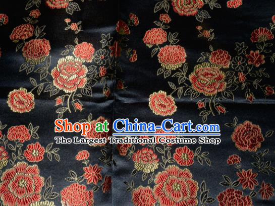 Chinese Traditional Silk Fabric Tang Suit Black Brocade Cheongsam Classical Peony Pattern Cloth Material Drapery