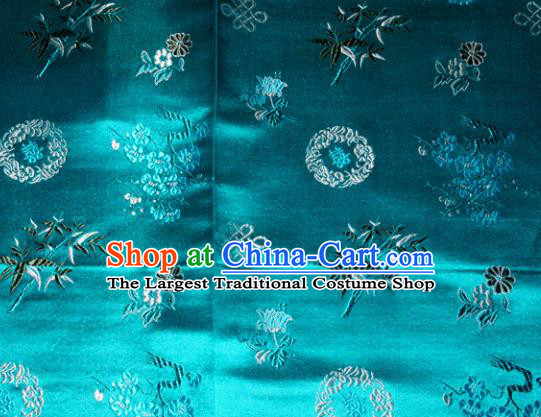 Chinese Traditional Cheongsam Green Silk Fabric Tang Suit Brocade Classical Plum Blossom Orchid Bamboo Chrysanthemum Pattern Cloth Material Drapery