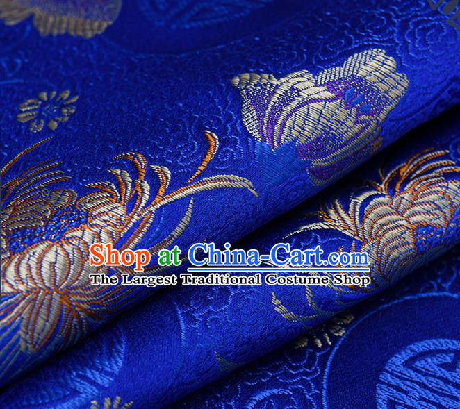Chinese Traditional Royalblue Brocade Fabric Chrysanthemum Pattern Tang Suit Silk Cloth Cheongsam Material Drapery