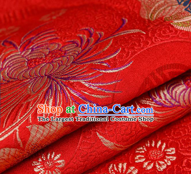 Chinese Traditional Red Brocade Fabric Chrysanthemum Pattern Tang Suit Silk Cloth Cheongsam Material Drapery