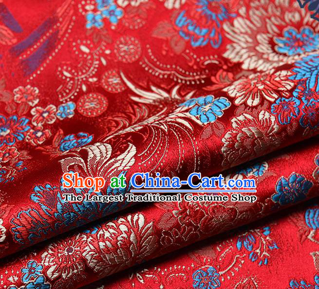Chinese Traditional Tang Suit Red Brocade Fabric Peony Pattern Silk Cloth Cheongsam Material Drapery