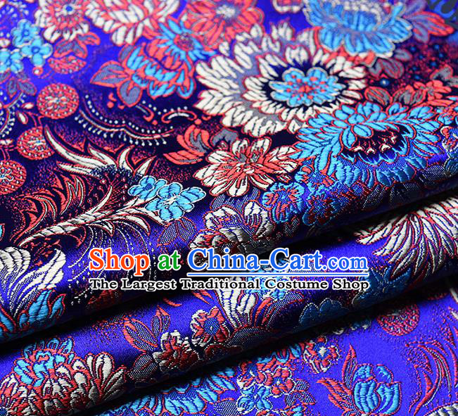 Chinese Traditional Tang Suit Royalblue Brocade Fabric Peony Pattern Silk Cloth Cheongsam Material Drapery