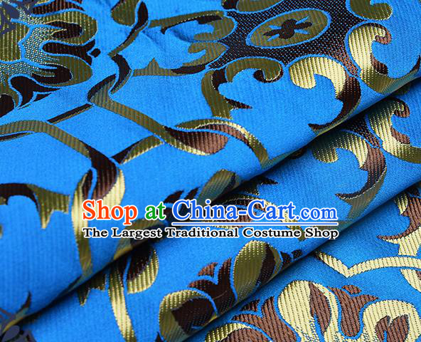 Chinese Traditional Tang Suit Blue Brocade Fabric Silk Cloth Cheongsam Material Drapery