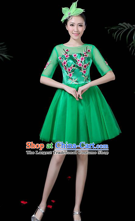 Professional Modern Dance Costume Chorus Green Bubble Veil Dress for Women