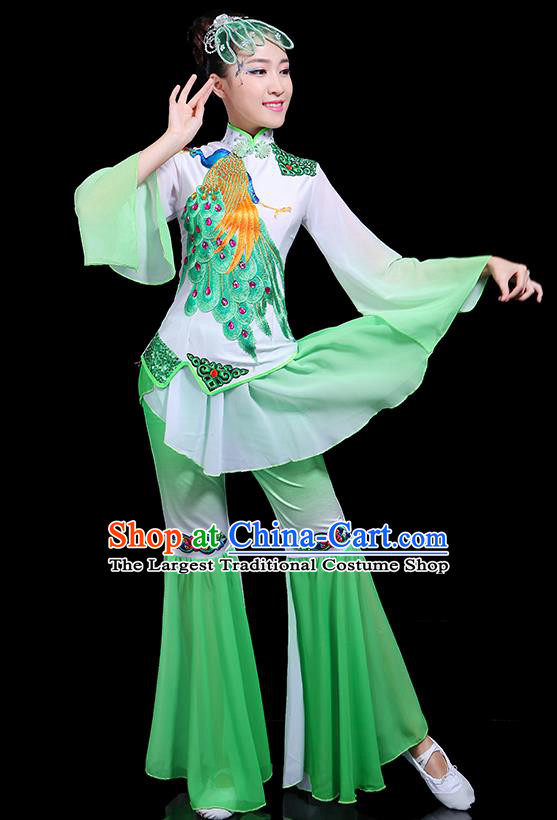 Traditional Classical Dance Yangge Green Clothing Chinese Folk Dance Umbrella Dance Costume for Women
