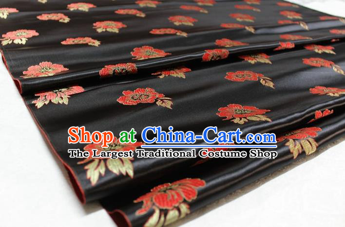 Chinese Traditional Cheongsam Cloth Tang Suit Peony Pattern Black Brocade Fabric Silk Material Drapery