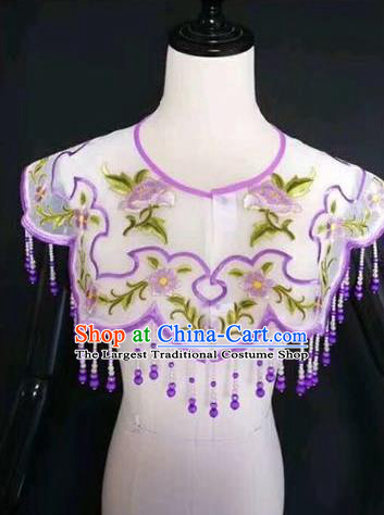 Chinese Traditional Beijing Opera Diva Accessories Peking Opera Costume Embroidered Purple Cloud Tippet for Adults