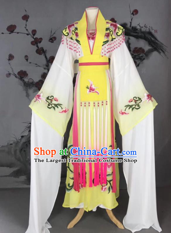 Chinese Traditional Beijing Opera Princess Yellow Hanfu Dress Peking Opera Diva Water Sleeve Costume for Adults