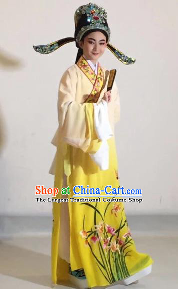 Chinese Traditional Beijing Opera Scholar Costume Peking Opera Embroidered Orchid Yellow Robe for Adults