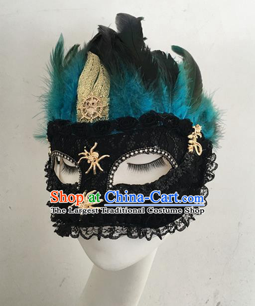 Top Halloween Accessories Brazilian Carnival Catwalks Blue Feather Face Masks for Women