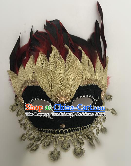 Top Halloween Stage Show Accessories Red Feather Mask Brazilian Carnival Catwalks Face Masks