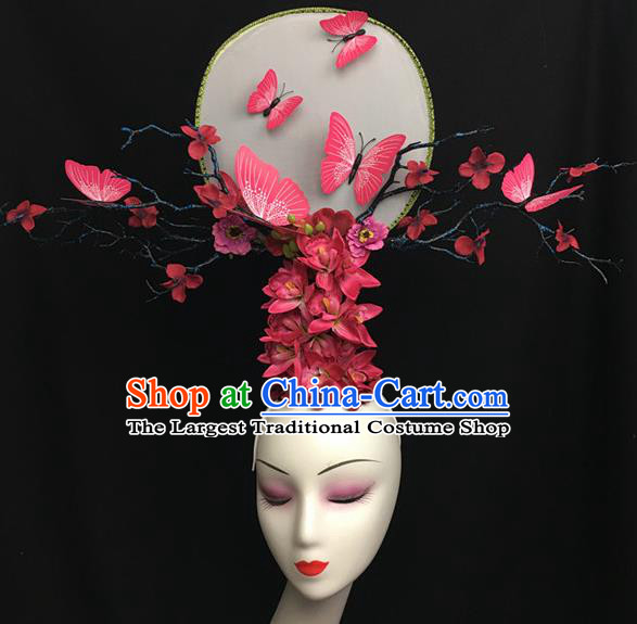 Chinese Stage Show Pink Butterfly Hair Accessories Traditional Catwalks Palace Headdress for Women