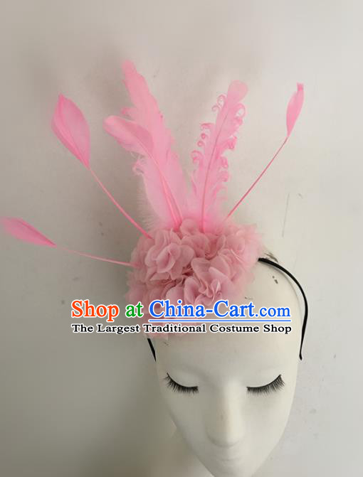 Top Brazilian Carnival Stage Show Headpiece Halloween Catwalks Pink Feather Hair Accessories for Women