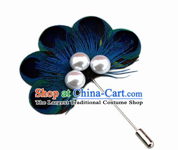 Handmade Peacock Feather Breastpin Accessories Stage Show Feather Brooch for Women