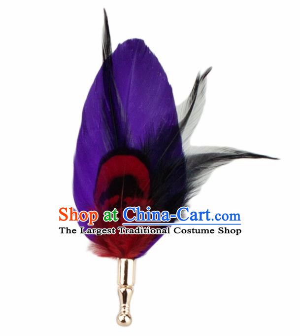 Handmade Purple Feather Breastpin Accessories Stage Show Peacock Feather Brooch for Women