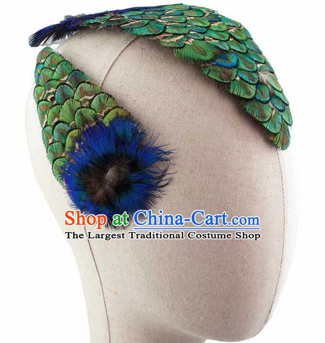 Top Brazilian Carnival Feather Hair Accessories Catwalks Folk Dance Peacock Feather Hair Claw for Women