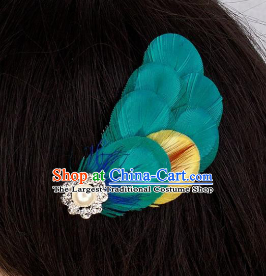 Top Brazilian Carnival Feather Hair Accessories Catwalks Folk Dance Green Feather Hair Stick for Women