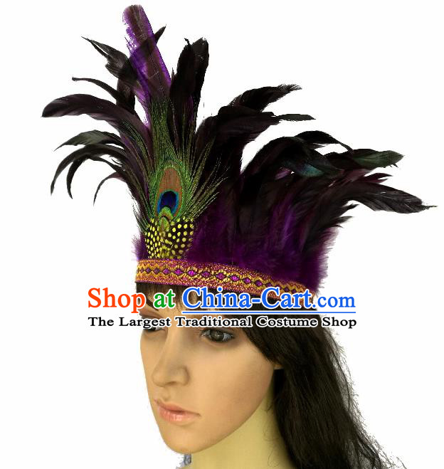 Top Brazilian Carnival Purple Feather Hair Accessories Halloween Catwalks Primitive Tribe Hair Clasp for Women