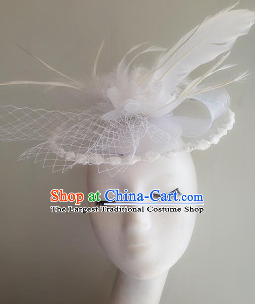 Top Brazilian Carnival Stage Show Headpiece Halloween Catwalks White Feather Top Hat for Women