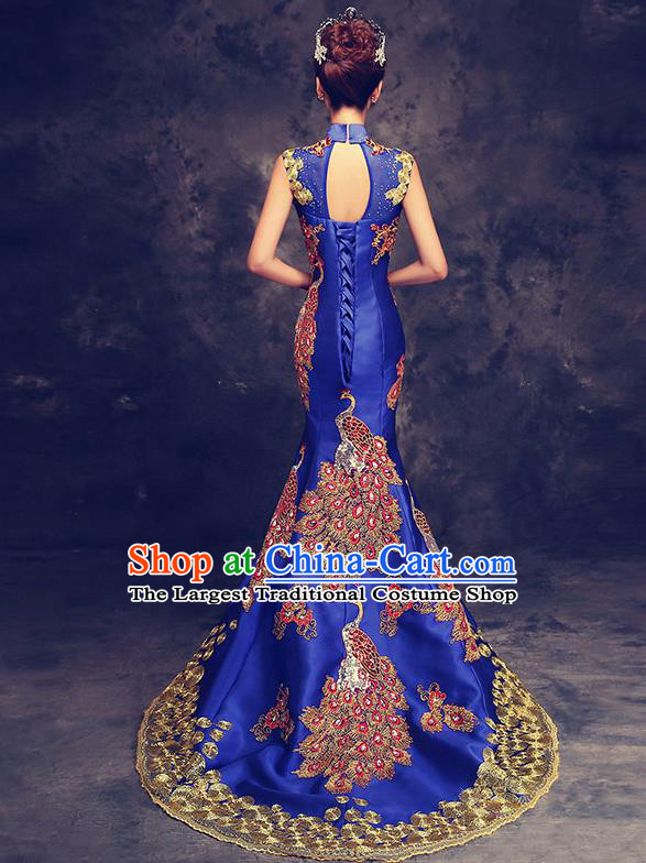 Chinese Traditional Elegant Wedding Qipao Dress Classical Costume Royalblue Mermaid Cheongsam for Women